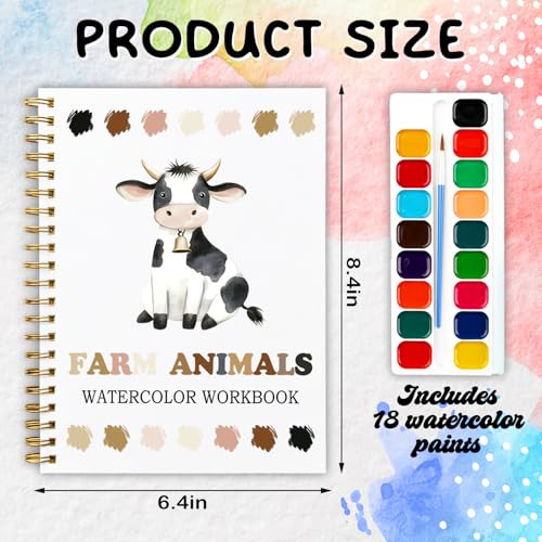 12 Farm Animal Patterns Watercolor Set, Countryside Memories Painting Book for Beginners, DIY Art Gift for Adults and Women, Relaxing Farmhouse Lover Workbook - color: Black-Farm