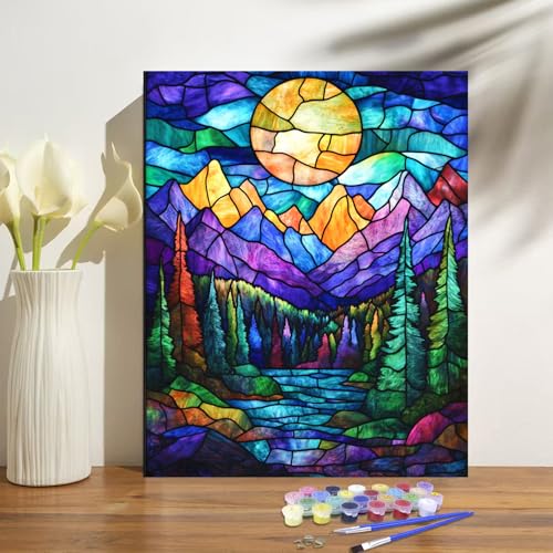 obterie Mountains Paint by Numbers Kit for Adults Beginner Sun Oil Painting Kit Adult Paint by Number Kits on Canvas DIY Painting for Beginners Art by Numbers for Gifts Home Wall Decor 16x20 Inch - color: YF028