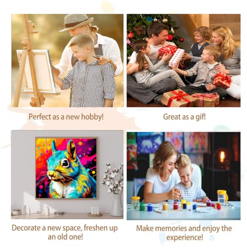 Artunion Framed Paint by Numbers Kit for Adults Beginners & Kids Ages 8-12,Colorful Squirrel Paint by Number with Frame,Animal Paint by Numbers Kit on Canvas 10 * 10 Inch Without Easel - color: ZXT-394-F
