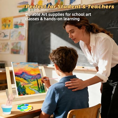 Portable Tabletop Easel Set 24-Piece Acrylic Paints Brushes Canvases - size: art easel box-24pk