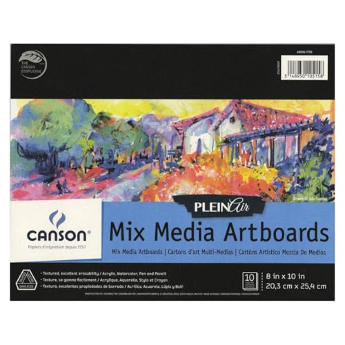 Canson Artist Series Plein Air Mixed Media Paper for Adults and Students, 8" x 10", White, Fold Over Binding, Art Boards for Dry and Wet Media, 10 Sheets/Pad, Case of 6 Pads, 60 Sheets Total - size: 8" x 10", Pack of 6