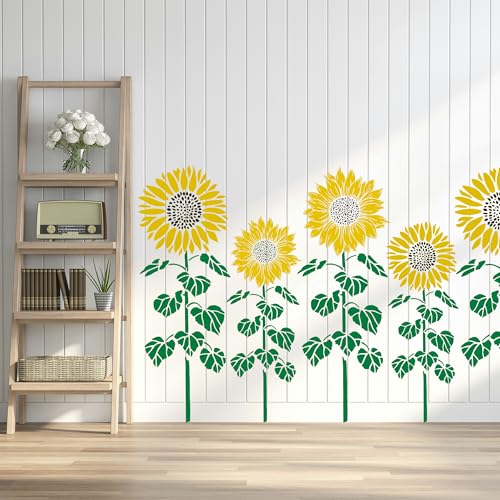 Large Flower Stencils for Painting,8 Pcs Reusable Sunflower Stencils for Painting on Wood Fence Walls Fabric Glass (Sunflower) - color: Sunflower(8Pcs)