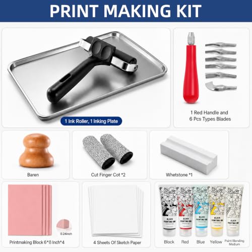 Colorful Linocut Kit for Printmaking, 5-Color Block Printing Ink for Crafts