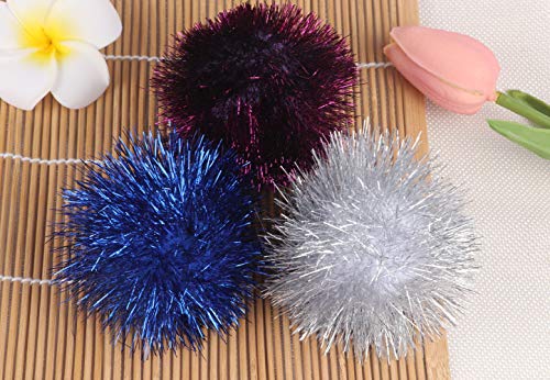 YYCRAFT 12 pcs Jumbo Glitter Tinsel Pom Poms Sparkle Balls for DIY Craft,Cat Toys(2 Inch,12 Colors) - color: 12 Pcs