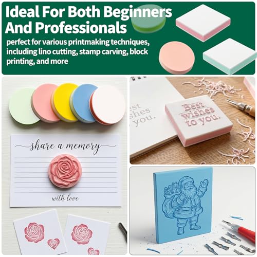 21Pcs Linocut Kit for Printmaking & Stamp Carving, 14Pcs Soft Rubber Linoleum Blocks and Carving Tool for Beginner Printing Craft Supplies