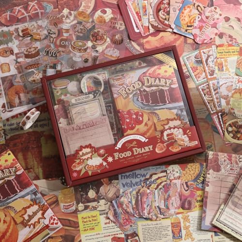 Scrapbooking Supplies Kit, Vintage Culinary Aesthetic Scrapbook Kit for Bullet Junk Journal, Gourmet DIY Journaling Supplies with Recipe, Dessert, Kitchen, Cafe Elements, Unique Gift for Teens & Women - color: Dessert