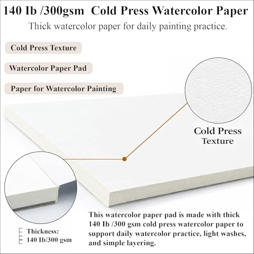 Ogfu Watercolor Paper Pad, 9"x12" Water Color Paper, 140lb/300gsm - color: Black, size: 9"X12" (Pack of 1) Pad