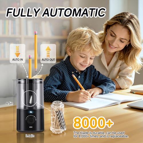 Deli Electric Pencil Sharpener, Fully Automatic Pencil Sharpener for 6.9-8mm No.2 & Colored Pencils, Auto in & Out, Rechargeable Hands-Free Sharpener for Classroom, Home, Office, Black - color: Black