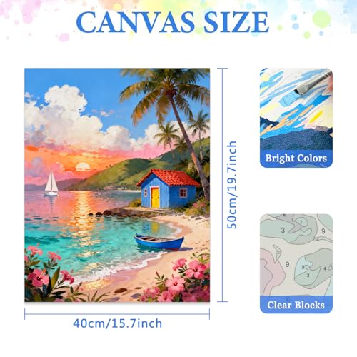 MIRCVSH Scenery Paint by Numbers Kit for Adults Beginner,Beach Cottage Landscape Paint by Number Kits on Canvas,DIY Unframed Acrylic Watercolor Painting by Number for Home Decor Gift 16x20 Inch. - color: MT22593
