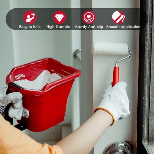 Mister Rui Handheld Paint Bucket and 4 Inch Roller Kit, 12 Piece | Handheld cup with magnetic holder & no-drip edge. Includes 4" foam roller, 2" brush, 2 liners. For corners & detail work - size: 4 Inch 12Pack