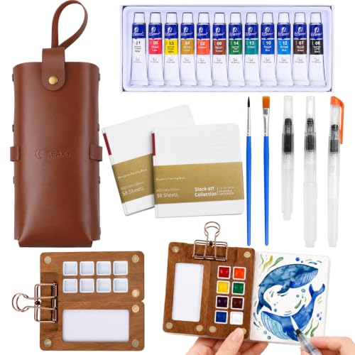 KEAXY Travel Watercolor Set - Mini Paint Kit - Portable Pocket Palette | Durable materials resist wear from travel and use. All-in-one, compact workspace for on-the-go creativity