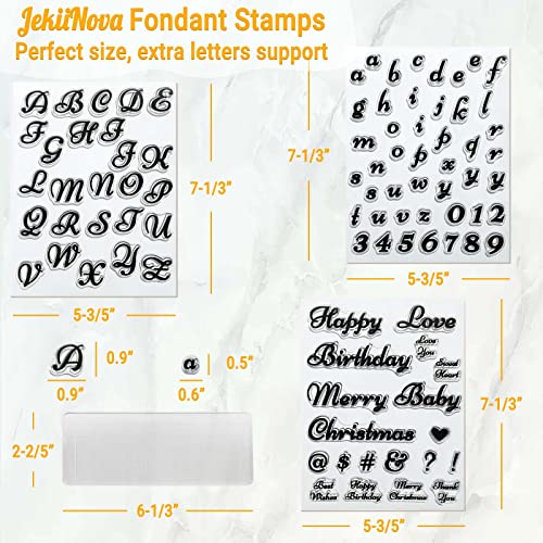 4PCS Alphabet Cake Stamps for Biscuit Fondant Cookie, Cute Fondant Stamp | Food Grade Letter Uppercase Extra Spare Lowercase Numbers Words Reusable Cookie Stamp for Thanksgiving Christmas Party - color: Clear 1