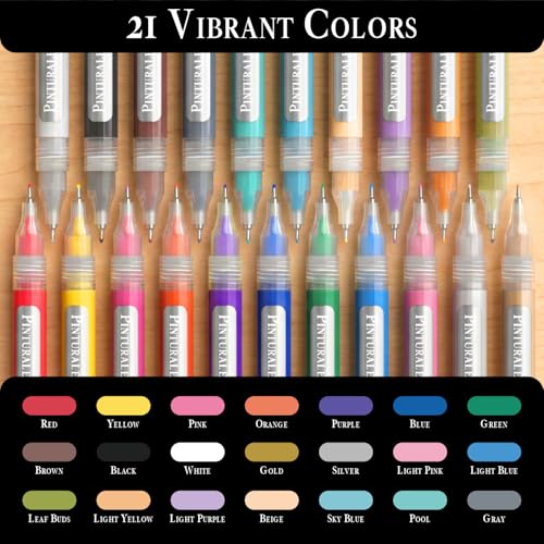Pinturale Arts® Ultra Fine Tip Acrylic Paint Pens | Set 21 Extra Fine Point Paint Pens 0.5 mm | For Black Paper, Ceramics, Rock Painting, Glass, Wood, Canvas, Metal - color: Multicolor - 21pcs