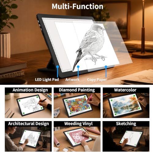 LEACUBER Rechargeable A4 Light Pad with Stand, Super Bright Magnetic Tracing Light Box with Side Buttons, Diamond Art Light Board for Diamond Painting, Light Table for Sketching, Weeding Vinyl Black - size: A4