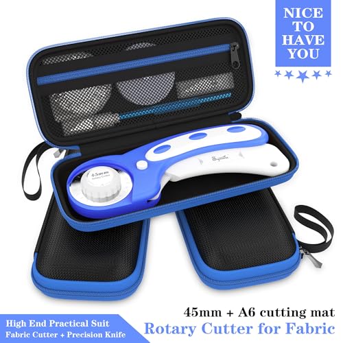45mm Rotary Cutter | Rotary Fabric Cutter | Rotary Cutters for Sewing, Scrapbooking, Hobbies, DIY | A6 Cutting Mat, Storage Boxes, Precision Knives, Ruler, Spare Blades | Fabric Roller Cutter - color: Blue