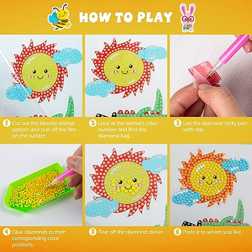 Labeol Diamond Art Kits for Kids Boys and Girls Ages 6-8-10-12 Easy to DIY Creative Diamond Art Sticker Craft by Numbers Kits for Kids and Adult Beginners (Cute Animals) - style: Cute animals