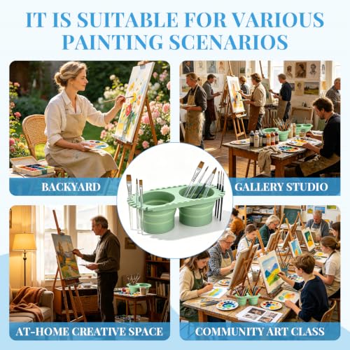 Paint Brush Cleaner Foldable Silicone Cleaning Container 8.8x4.2in, Brush Washing Station for Acrylic Oil Watercolor Painting, Artist Cleaner Tool for Students & Artists, Gift, Green - color: Green