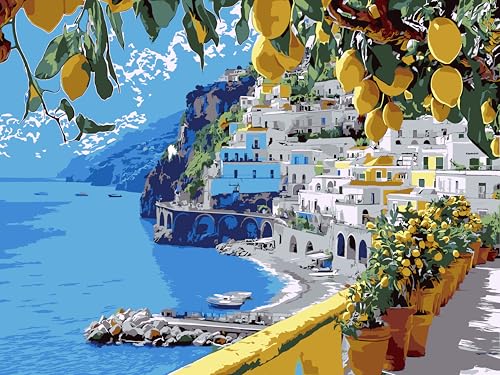Seaside Scenery Paint by Numbers Kit for Adults,Color By Numbers for Adults | Scenery Decor Painting by Number On Canvas, Paint Number Artist Funny Without Frame DIY, Home Wall Decor, 12x16in - color: YH03308, size: Without Frame
