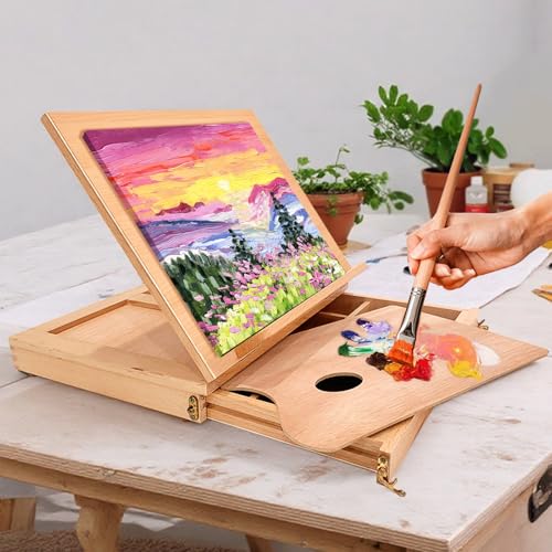 Adjustable Tabletop Sketchbox Easel with Storage Drawer & Palette - style: With 1 wood palette
