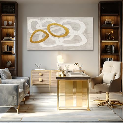 Dolidoteart Canvas Wall Art, Beige White Gold Abstract Wall Art Print, Hand-Painted Style Horizontal Artwork for Living Room Bedroom Office, 24x48 Inch - color: Gold, size: 48"L x 24"W