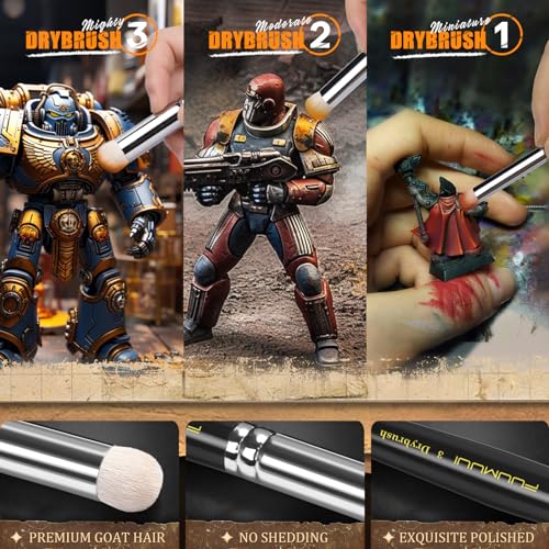 Miniature Paint Brushes with Domed Dry Brush Set for Miniature Painting, Fuumuui 14Pcs Miniature Model Paint Brush Set Dry Brush Miniatures for for Acrylic, Watercolor, Oil - color: Brown+black