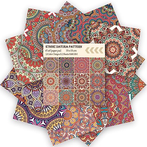 Scrapbook Paper, 24 Sheets 6"×6" 160gsm Single-Sided Patterned Cardstock - color: 24 sheets-datura