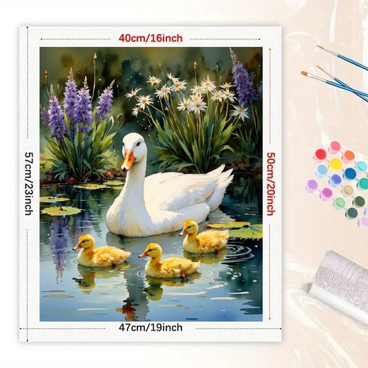 Animals Paint by Numbers Kit for Adults - DIY White Duck and Ducklings with Flowers Painting on Canvas 16x20In, Acrylic Paint Set, Suitable for Beginners, Art for Home Decoration or Gifts - color: TCXY08367, size: 16X20IN Folded