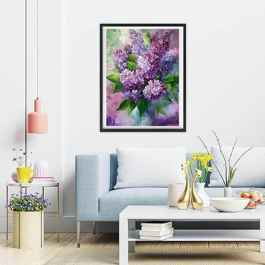 BSNRCH Flower Diamond Arts Kits for Adults-Lilac Diamond Painting Kits for Adults, 5D Vase Diamond Art Kits, DIY Floral Gem Art DIY Crafts Kits Home Wall Decor Gifts 12x16 inch - color: Flower lilac