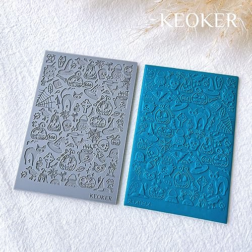 Keoker Texture Sheets for Polymer Clay, Clay Texture Mat for Making Earrings Jewerly, Halloween Polymer Clay Earrings Tools (No. 6) - color: polymer clay texture for Halloween 6
