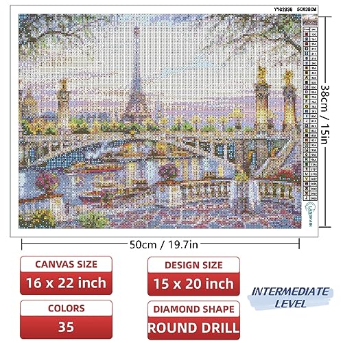 LANDFAIR Diamond Painting Kits - 15x20 inch Round Full Drill Paris Memories Diamond Art Kits for Adults - color: Paris Memories