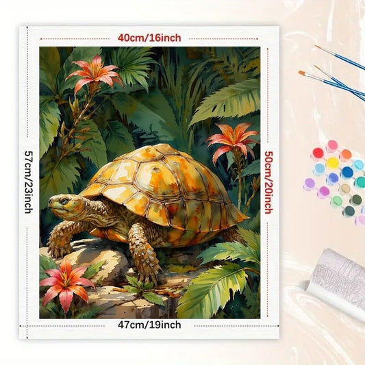 Wildlife Paint by Numbers Kit for Adults - DIY Jungle Tortoise with Tropical Leaves and Flowers Painting on Canvas 16x20 Inches, Acrylic Paint Set, Suitable for Beginners, Art for Decoration - color: FM05113, size: 40×50cm Unframed