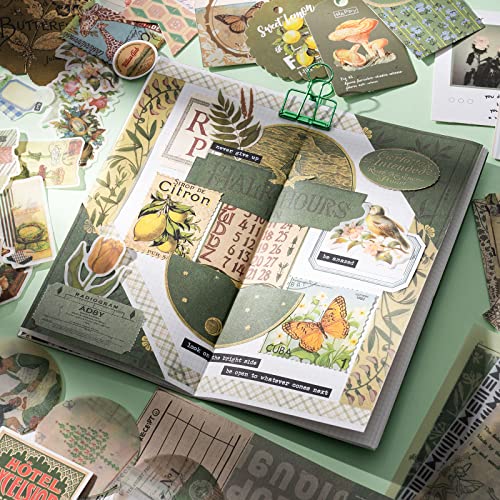 YagCu Aesthetic Scrapbook Kit, Junk Journal Scrapbooking Supplies, Vintage Journaling Set Bullet Journals Material, Large Collection for Women Adults Beginners, Arts Craft Ephemera - color: Green