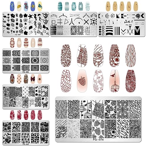 AddFavor Nail Stamper Kit 7pcs Nail Stamping Plates Flower Geometric Mandala Animal Image Nail Stencils with 2 Stamp and 2 Scraper for Home Salon Manicure Design Supplies Tools - color: Style D