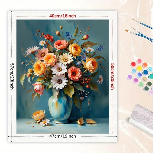 Flower Bouquet Paint by Numbers Kit for Adults - DIY Mixed Flowers in Ceramic Vase Painting on Canvas 16x20 Inches, Acrylic Paint Set, Suitable for Beginners, Art for Home Decoration or Gifts - color: HSX00872, size: 16X20IN Folded