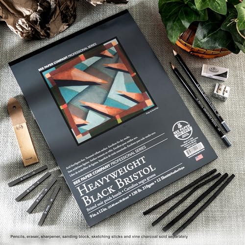 Bee Paper - 9"x 12" Heavyweight Black Bristol Paper Pad, 12 Sheets