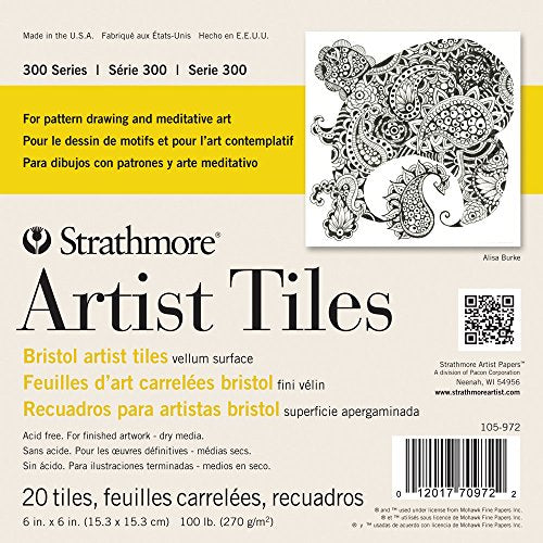 Strathmore Artist Tiles 6"X6" 20/Pkg-Bristol Vellum -62105972, White - size: 6 x 6 inches, style: Bristol