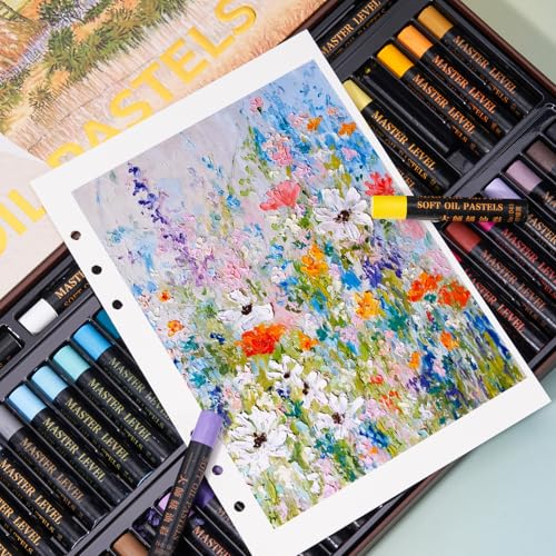 LIGHTWISH Professional Oil Pastels, 48 Vibrant Colors Plus 4 White, Set of 52, Creamy and Pigmented Artist Soft Oil Pastels for Blending, Layering & Shading - color: Multicolor 48 color(52 sticks)