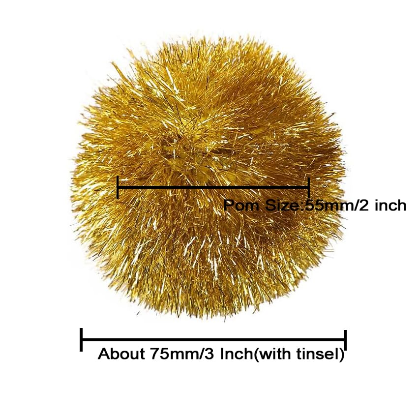 YYCRAFT 15pcs Jumbo Glitter Tinsel Pom Poms Sparkle Balls for DIY Craft,Cat Toys(2 Inch,Yellow/Gold Tinsel) - color: Yellow/Gold Tinsel
