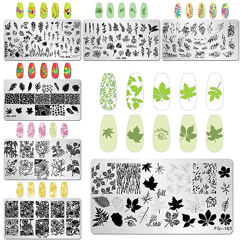 AddFavor Nail Stamper Kit 7pcs Nail Stamping Plates Flower Leaf Maple Nail Stencils with 2 Stamp and 2 Scraper for Home Salon Manicure Design Supplies Tools - color: Style B