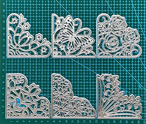 6Pcs 3Inches Lace Corner Cutting Dies Stencil Butterfly Flowers Die Cuts Metal Corner Pocket Die for Card Making DIY Scrapbook Album Paper Card Festival Decor - style: Corner dies set