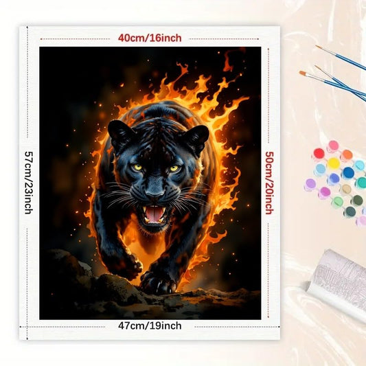 TAOPAOLAB Black Panther Paint by Numbers Kit for Adults - DIY Running Flaming Panther Painting on Canvas 16x20 Inches, Acrylic Paint Set, Suitable for Beginners, Fire Art for Home Decoration or Gifts - color: FM05536, size: 40×50cm Unframed