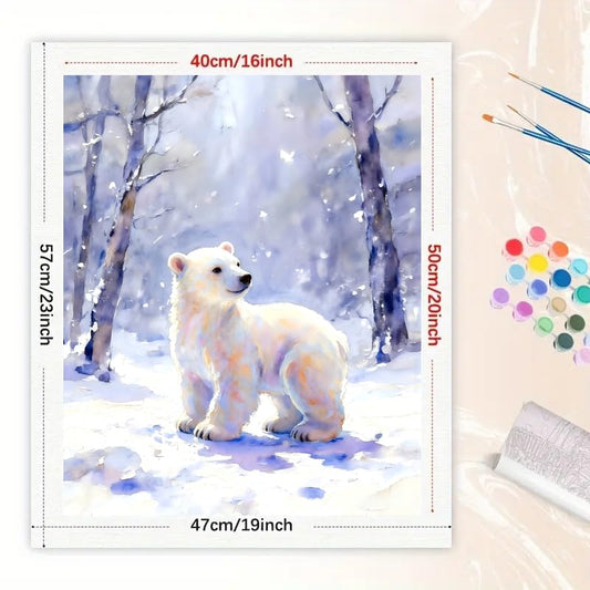 Animal Paint by Numbers Kit for Adults - DIY Polar Bear in Winter Forest Painting on Canvas 16x20 Inches, Frameless Acrylic Paint Set, Suitable for Beginners, Art for Home Decoration or Gifts - color: cyy524