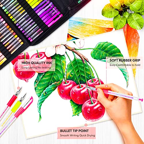 Soucolor 120 Gel Pens Set Adult Coloring Books Refills Art Markers - color: Black
