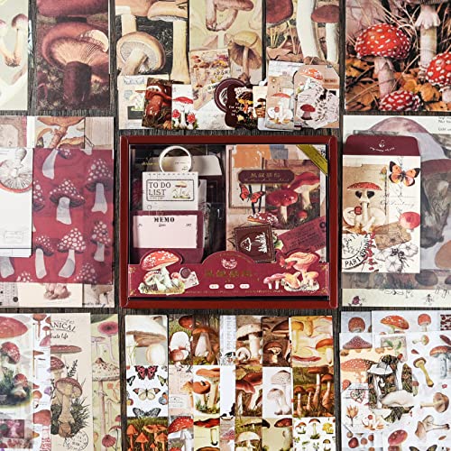 Scrapbook Supplies Kit, Vintage Junk journaling Supplies, Scrapbooking Kit | Stationary Set with Aesthetic Stuff, DIY Journal Accessories, Ephemera Collage Craft Supplies Gift for Adults Women Beginner - color: Mushroom
