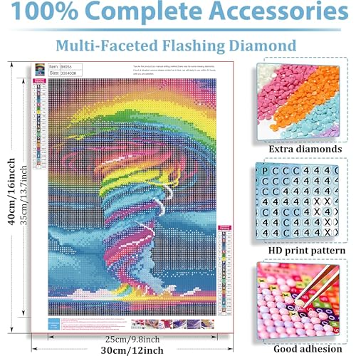 DFPSCLLA 5D Diamond Painting Kits for Adults, Colorful Tornado Diamond Art Kit, DIY Full Round Drill Diamond Dot Gem Art Kits for Beginners, Home Wall Decor 12x16 Inch - color: Tornado