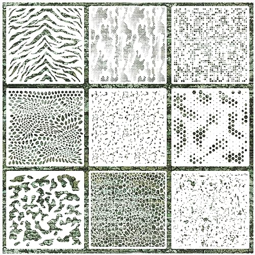 9 Pieces Camo Stencils for Spray Paint, Camouflage Pattern Stencils Templates Reusable Digital Camo Paint Stencils for Boat DIY Crafts Spray Painta (11.8 × 11.8 in Camo) - style: 11.8 × 11.8 in Camo
