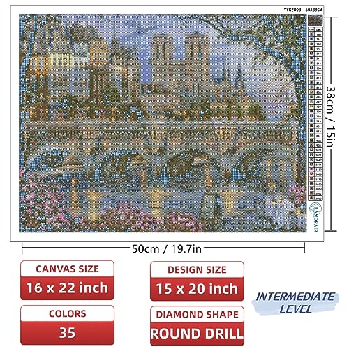 LANDFAIR Diamond Painting Kits - 15x20 inch Round Full Drill Afternoon by Seine Diamond Art Kits for Adults - color: Afternoon by Seine
