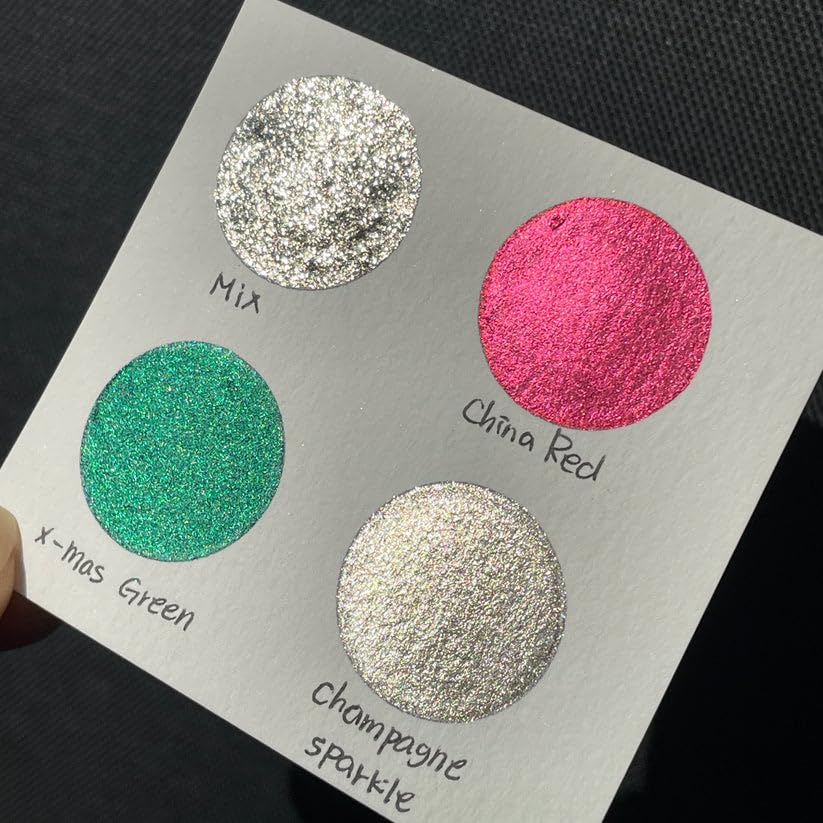 IUILE Handmade Watercolor Paints - Jingle Bell Dot Card (6 colors). Metallic, Shiny, Shimmer - color: Jingle Bell Dot