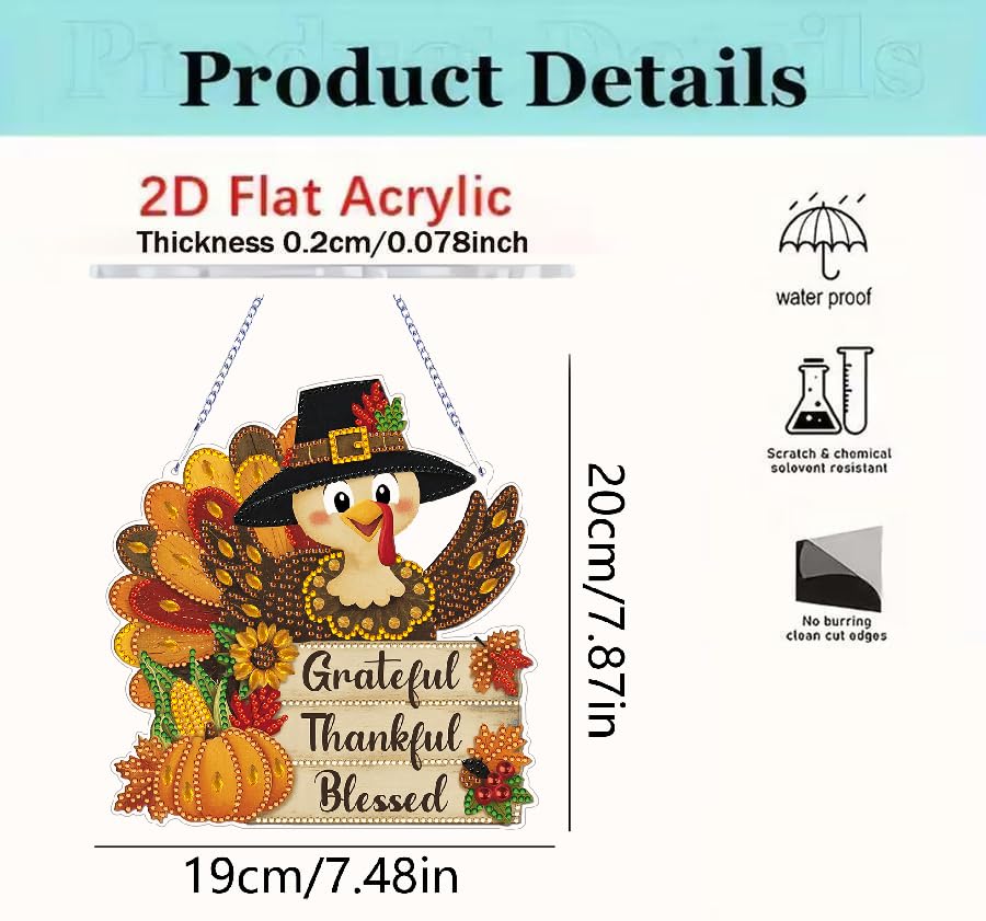 Thanksgiving Hanging Diamond Art Kits for Adult Diamond Painting Kit | Fall DIY Diamonds Painting Art Kit, Acrylic Diamonds Painting Suncatcher Board Kit, Special Crystal Diamond Hanging Ornament - color: DP04531