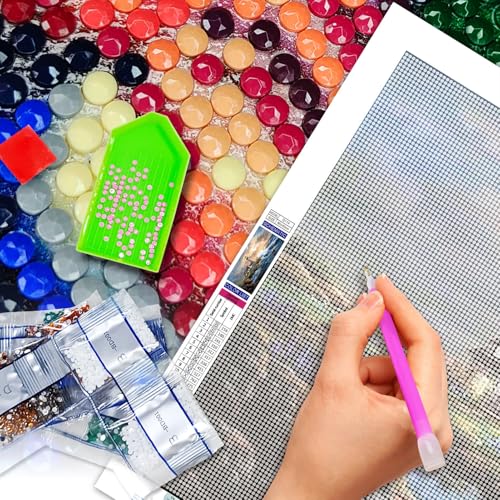 JATOK Large Diamond Painting Kits for Adults (35.5 x 15.7 inch) DIY 5D Lighthouse Full Round Drill Crystal Rhinestone Embroidery Pictures Arts Paint by Diamond Art Kits for Home Wall Decor Relax - color: Red
